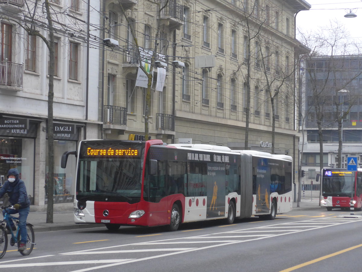 (223'542) - TPF Fribourg - Nr. 113/FR 300'373 - Mercedes am 12. Februar 2021 beim Bahnhof Fribourg