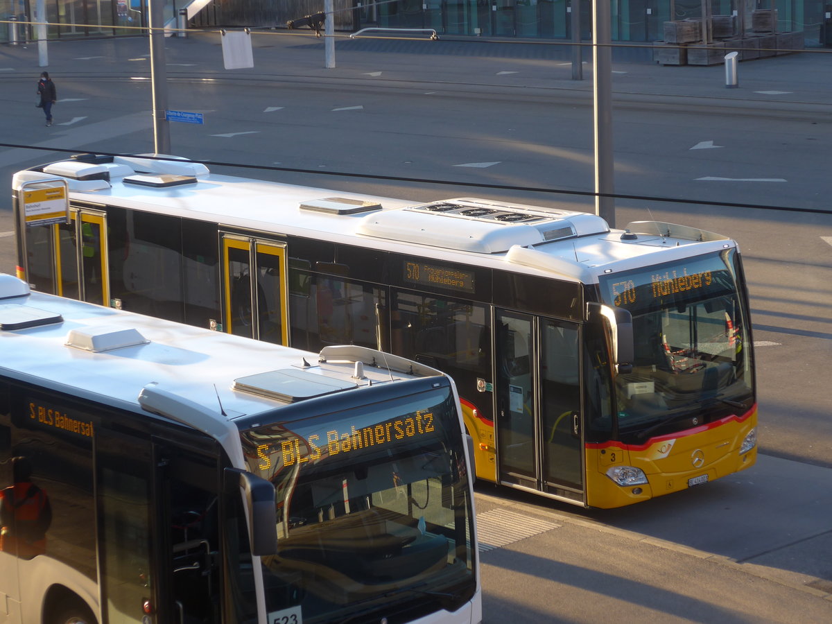 (223'703) - PostAuto Bern - Nr. 3/BE 414'003 - Mercedes am 21. Februar 2021 beim Bahnhof Bern Brnnen Westside