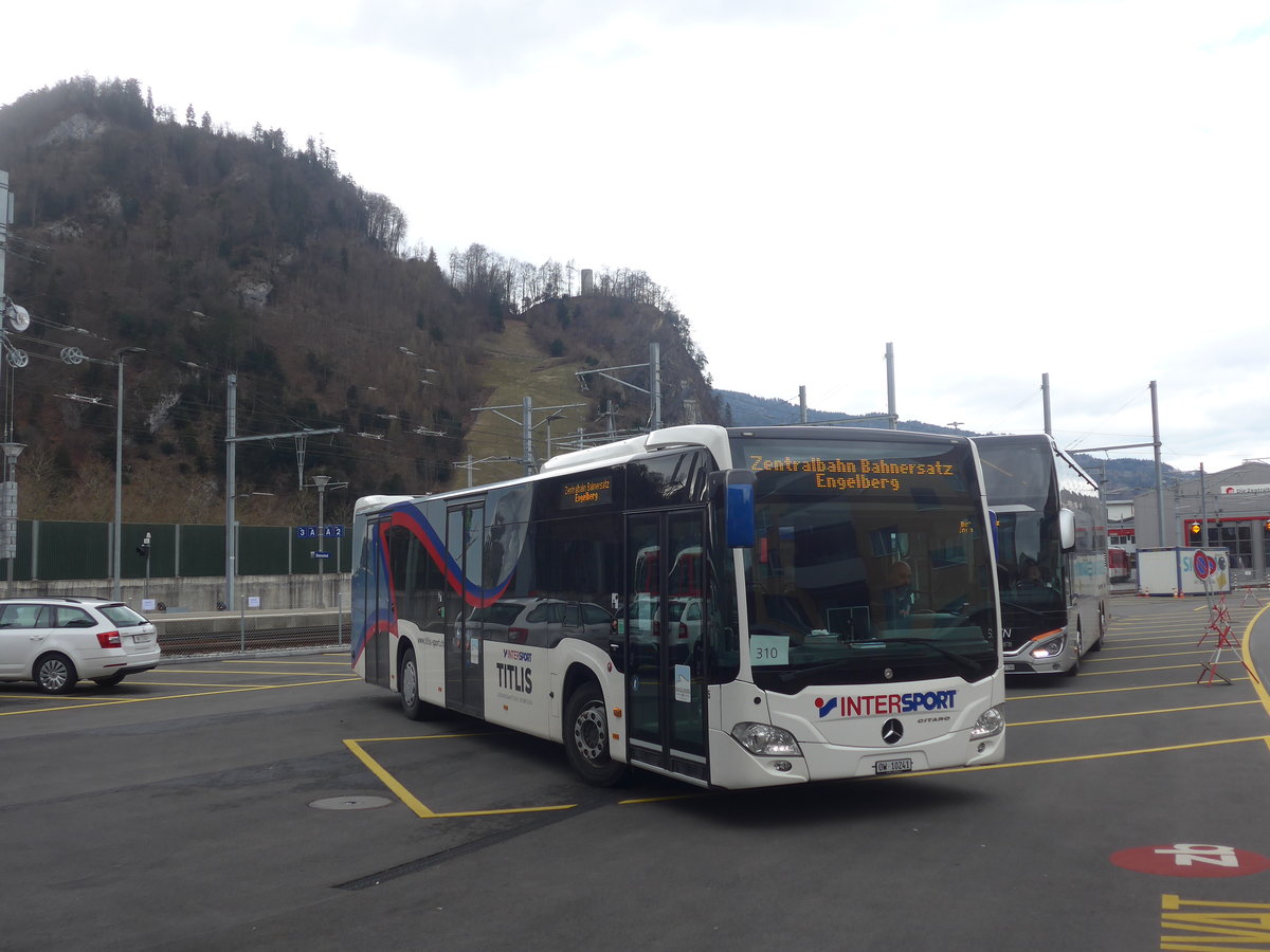 (224'444) - EAB Engelberg - Nr. 5/OW 10'241 - Mercedes (ex VZO Grningen; ex Vorfhrfahrzeug) am 27. Mrz 2021 beim Bahnhof Stansstad