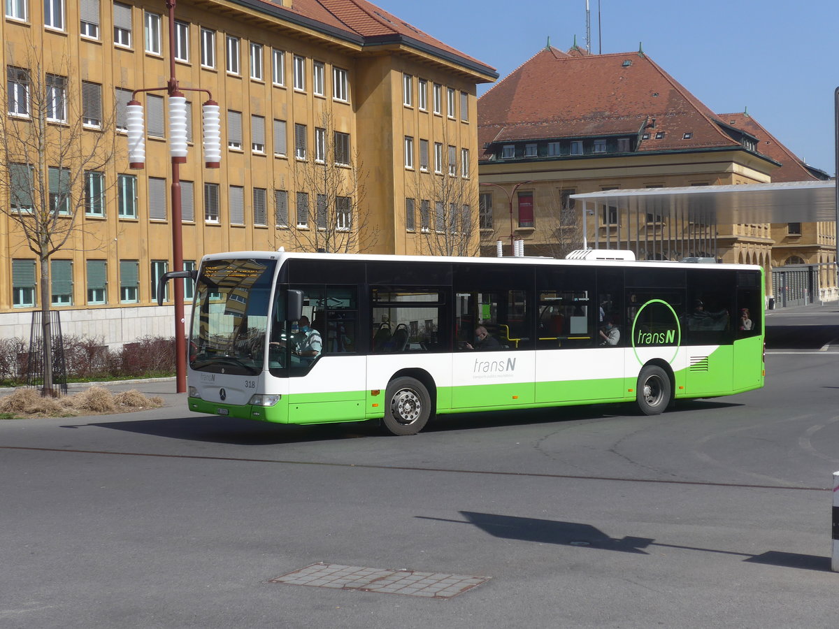 (224'711) - transN, La Chaux-de-Fonds - Nr. 318/NE 27'218 - Mercedes (ex TRN La Chaux-de-Fonds Nr. 318) am 2. April 2021 beim Bahnhof La Chaux-de-Fonds