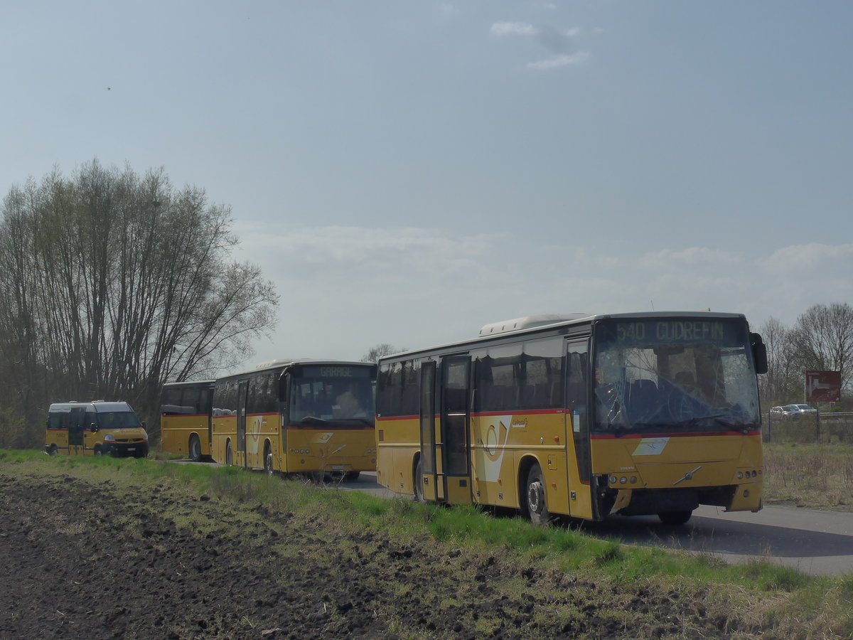 (224'767) - CarPostal Ouest - (VD 128'645) - Volvo (ex Favre, Avenches; ex Rossier, Lussy; ex CarPostal Ouest VD 538'345) am 2. April 2021 in Avenches, Garage