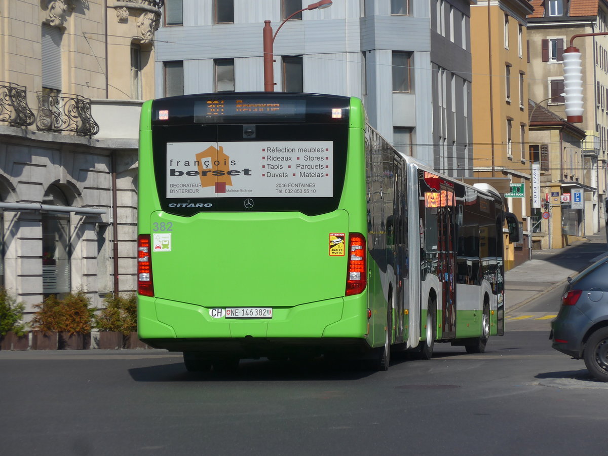 (225'027) - transN, La Chaux-de-Fonds - Nr. 382/NE 146'382 - Mercedes am 17. April 2021 beim Bahnhof La Chaux-de-Fonds