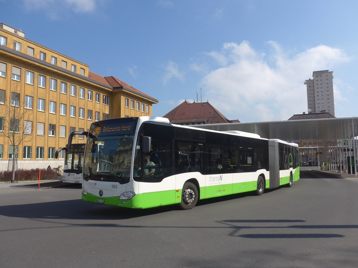 (225'035) - transN, La Chaux-de-Fonds - Nr. 365/NE 145'365 - Mercedes am 17. April 2021 beim Bahnhof La Chaux-de-Fonds