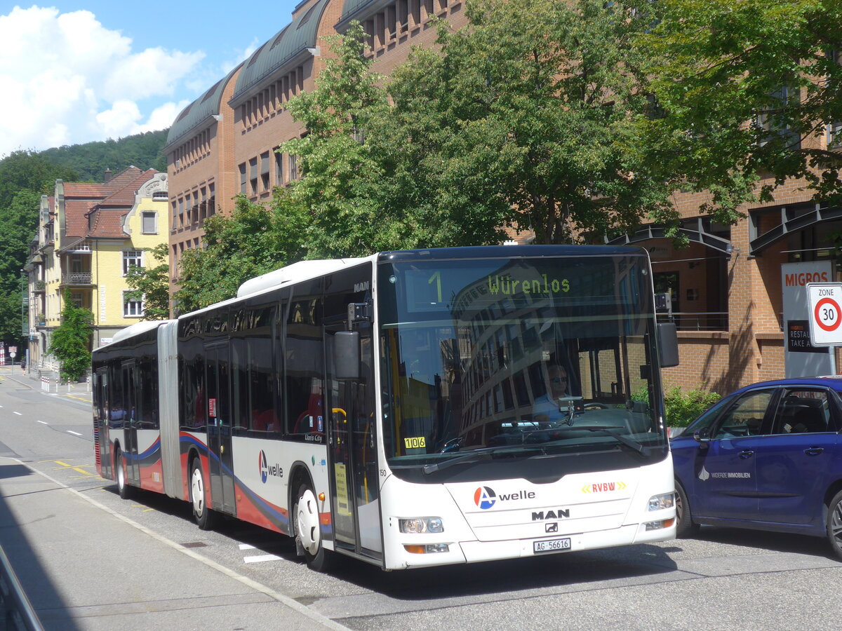 (226'600) - RVBW Wettingen - Nr. 150/AG 56'616 - MAN am 19. Juli 2021 beim Bahnhof Baden