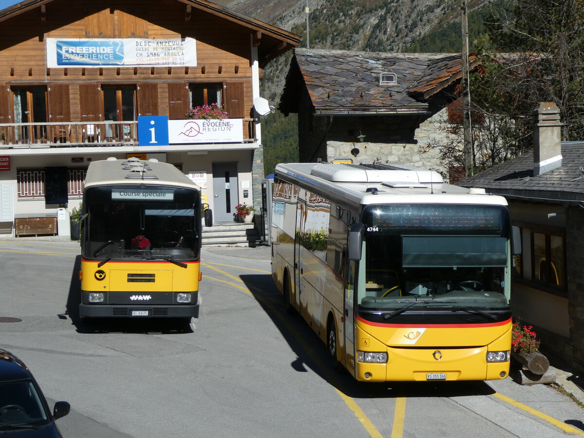 (228'793) - Oser, Brchen - VS 93'575 - NAW/Lauber (ex Epiney, Aver) + PostAuto Wallis - Nr. 4/VS 355'166 - Irisbus am 10. Oktober 2021 in Arolla, Post