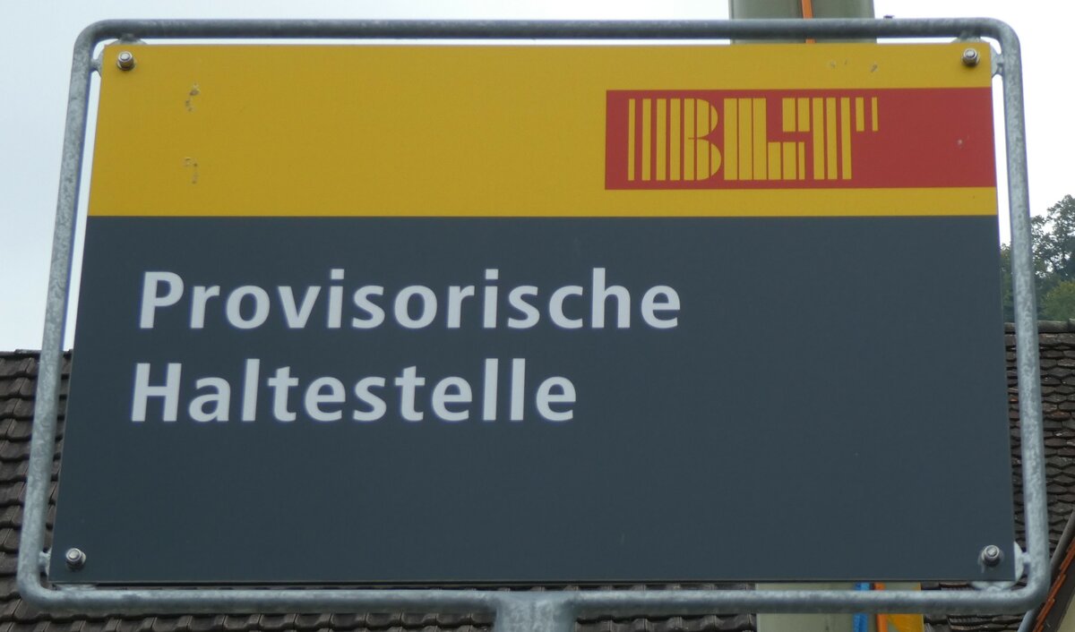 (228'968) - BLT-Haltestellenschild - Provisorische Haltestelle - am 12. Oktober 2021 in Waldenburg, Station