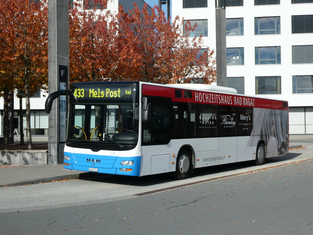 (229'495) - BSW Sargans - Nr. 340/SG 297'513 - MAN am 20. Oktober 2021 beim Bahnhof Sargans