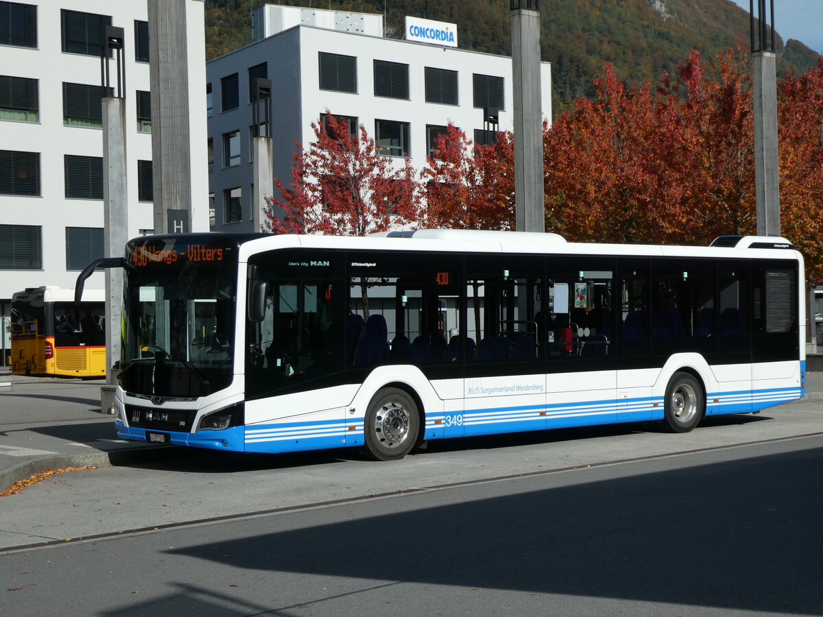 (229'498) - BSW Sargans - Nr. 349/SG 297'519 - MAN am 20. Oktober 2021 beim Bahnhof Sargans