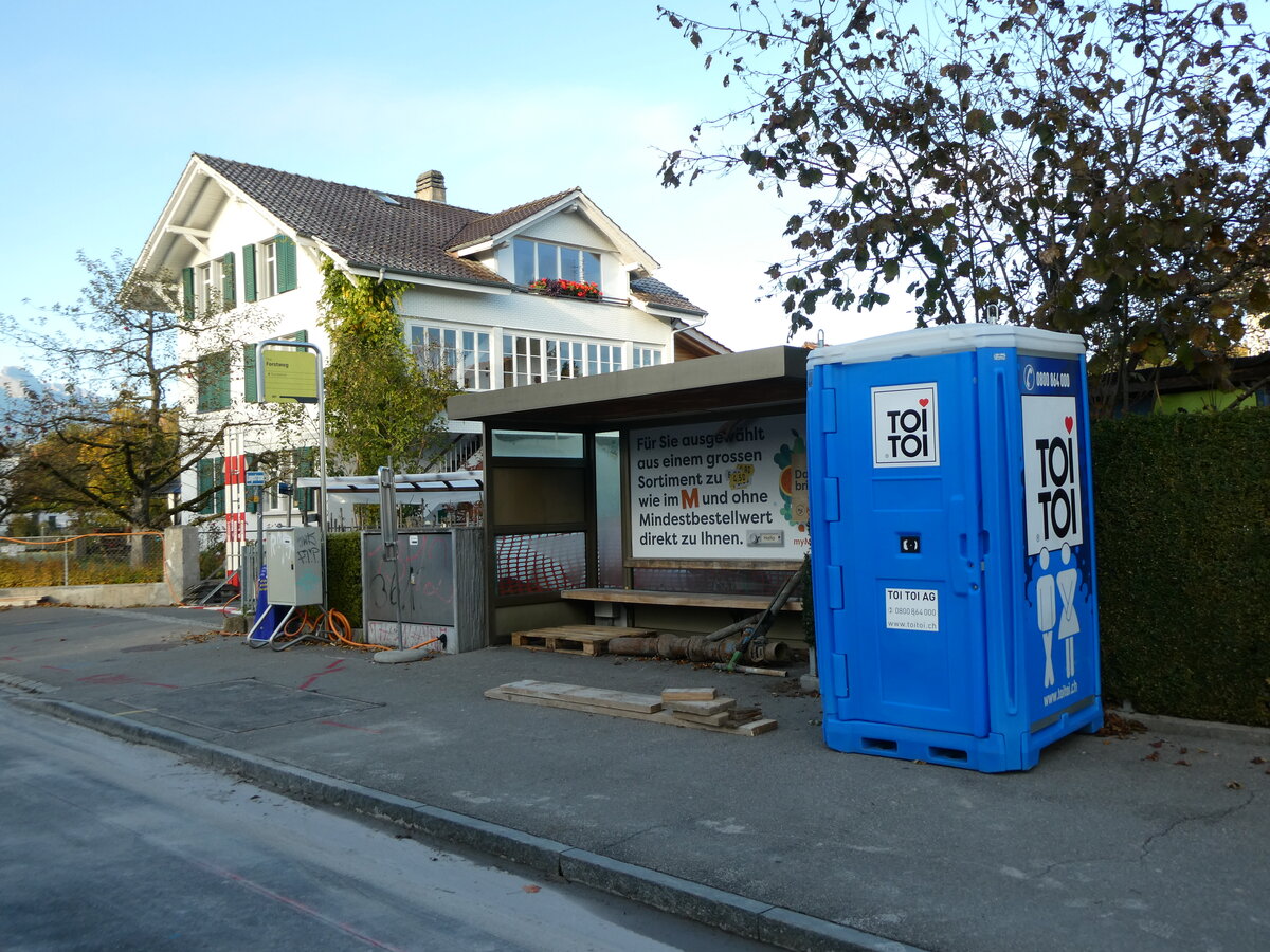 (229'808) - STI-Haltestelle am 24. Oktober 2021 in Thun-Lerchenfeld, Forstweg (whrend dem Umbau)