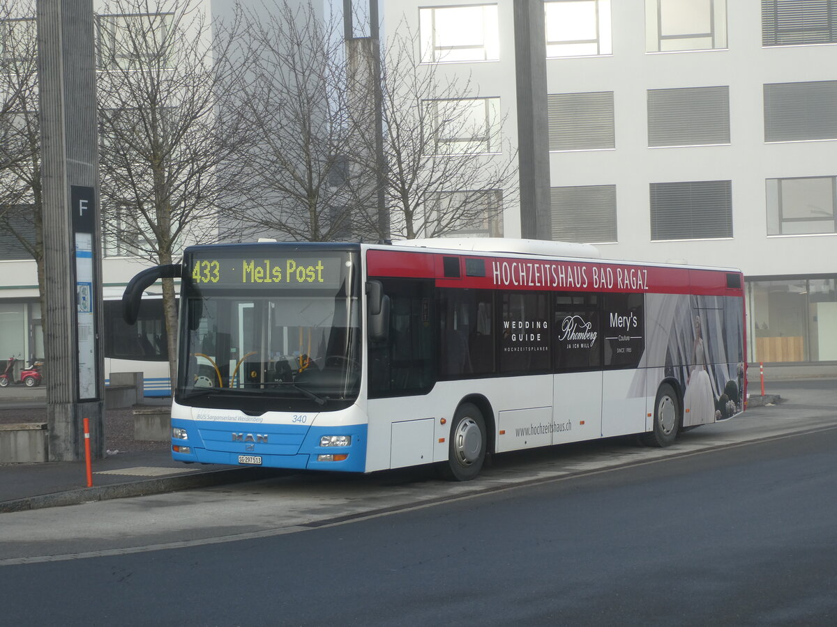 (231'288) - BSW Sargans - Nr. 340/SG 297'513 - MAN am 15. Dezember 2021 beim Bahnhof Sargans