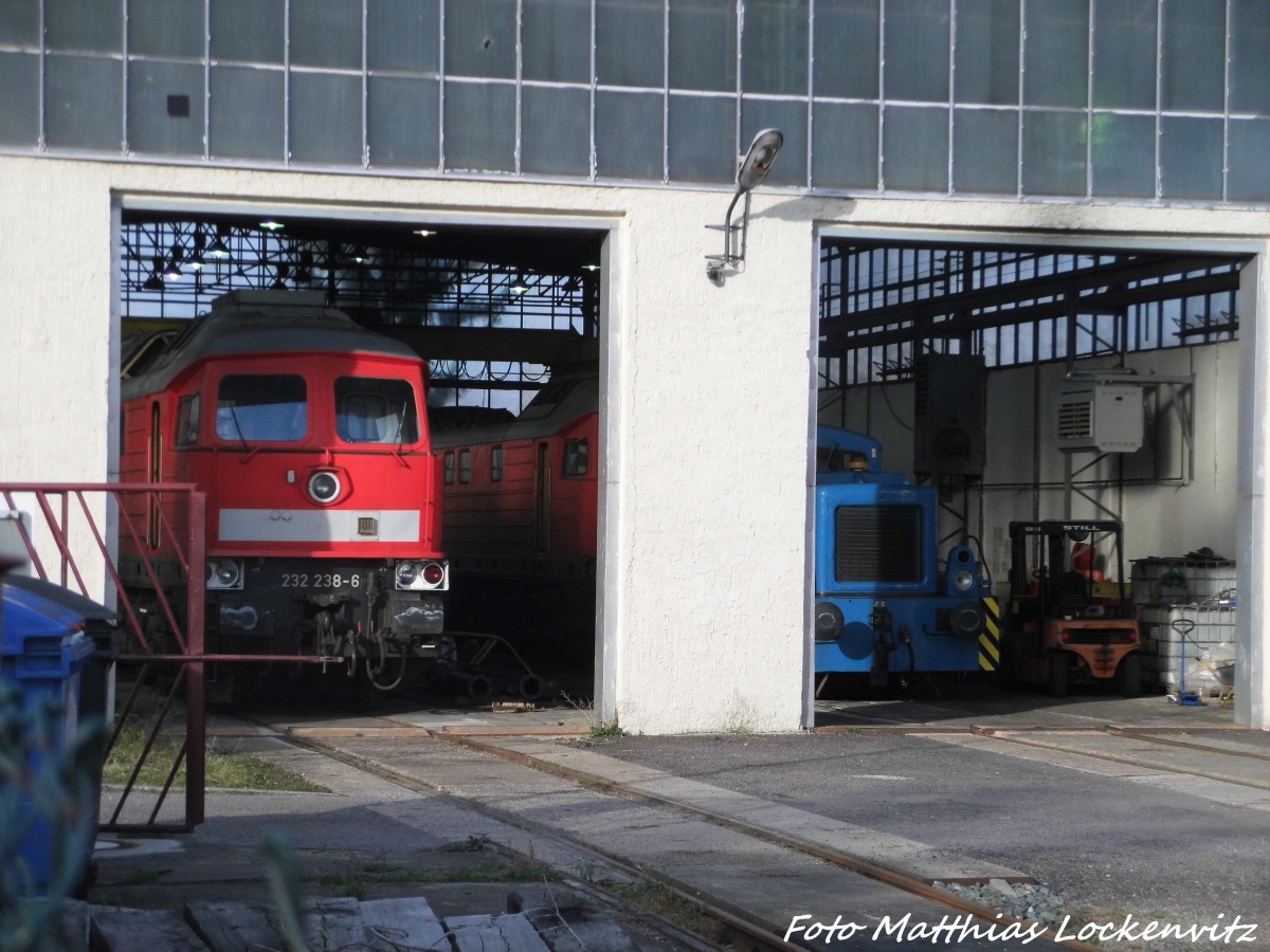 232 238 und V15 in der Leichtbauhalle der LEG in Delitzsch am 19.11.15