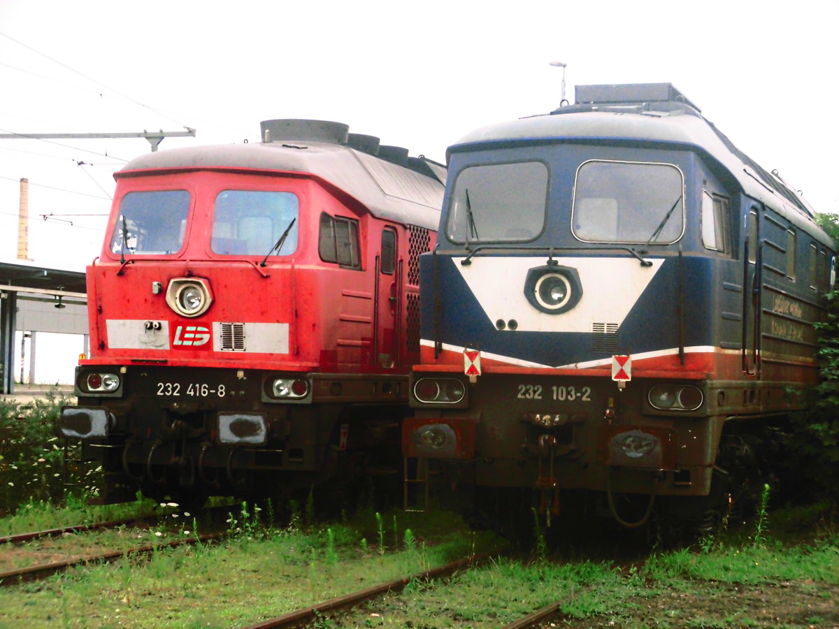 232 416 und 232 103derLEG abgestellt in Delitzsch am 17.7.17