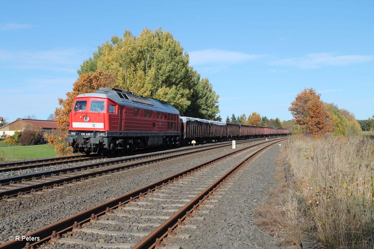 232 426-7 mit dem 49350 Schrottzug Cheb - Nrnberg kurz vor der Einfahrt in Wiesau. 22.10.13