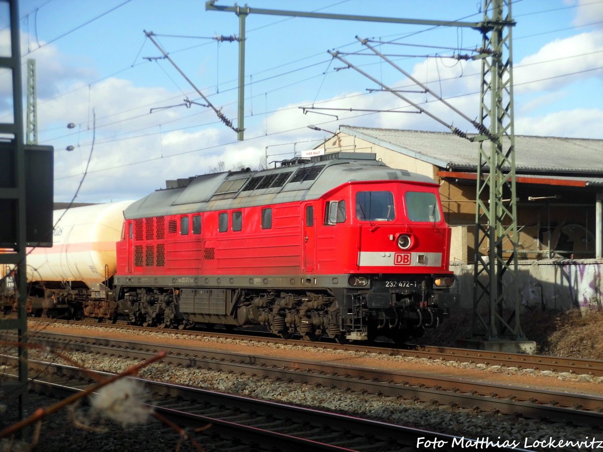 232 472 mit einem Gterzug in Delitzsch am 28.2.17