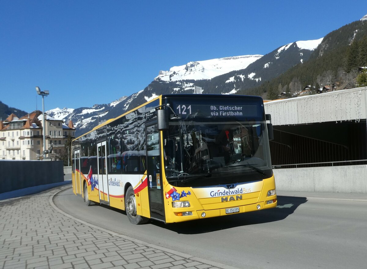 (233'257) - Grindelwaldbus, Grindelwald - Nr. 12/BE 356'085 - MAN am 27. Februar 2022 in Grindelwald, Sportzentrum