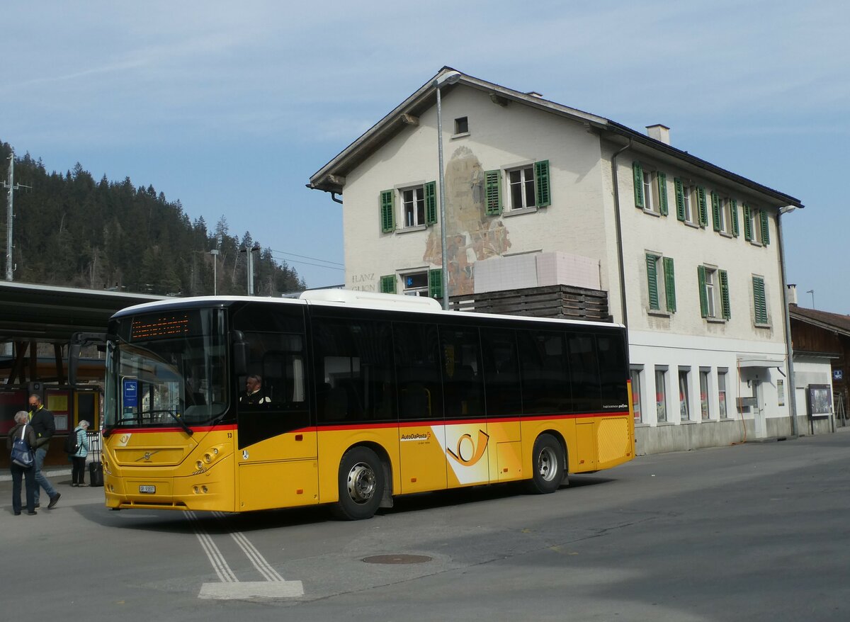 (233'799) - PostAuto Graubnden - Nr. 13/GR 93'897 - Volvo (ex Fontana, Ilanz Nr. 13; ex Bundi, Disentis) am 11. Mrz 2022 beim Bahnhof Ilanz