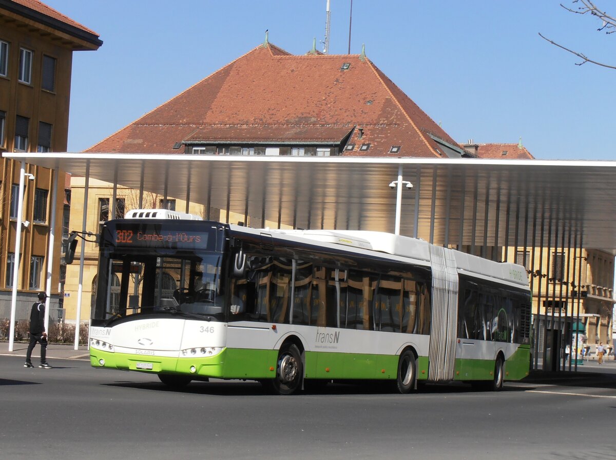 (234'084) - transN, La Chaux-de-Fonds - Nr. 346/NE 145'346 - Solaris am 26. Mrz 2022 beim Bahnhof La Chaux-de-Fonds