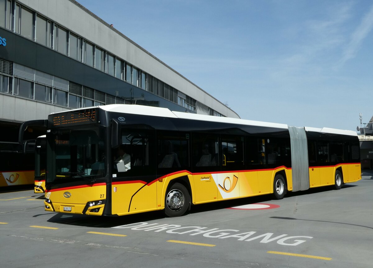 (234'504) - Steiner, Ortschwaben - Nr. 27/BE 890'170 - Solaris (ex PostAuto Wallis Nr. 55) am 12. April 2022 in Bern, Postautostation