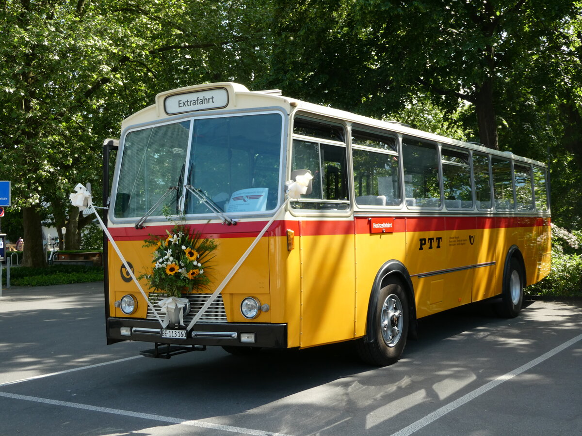 (235'750) - Gast, Reutigen - BE 113'160 - Saurer/Tscher (ex HPTrans, Thusis; ex Mauerhofer, Worb; ex Erni, Schupfart Nr. 3; ex P 24'636) am 20. Mai 2022 in Thun, Grabengut