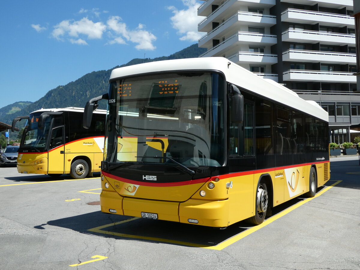 (237'799) - PostAuto Graubnden - Nr. 8/GR 50'214 - Scania/Hess (ex Fontana, Ilanz Nr. 8) am 2. Juli 2022 beim Bahnhof Ilanz 