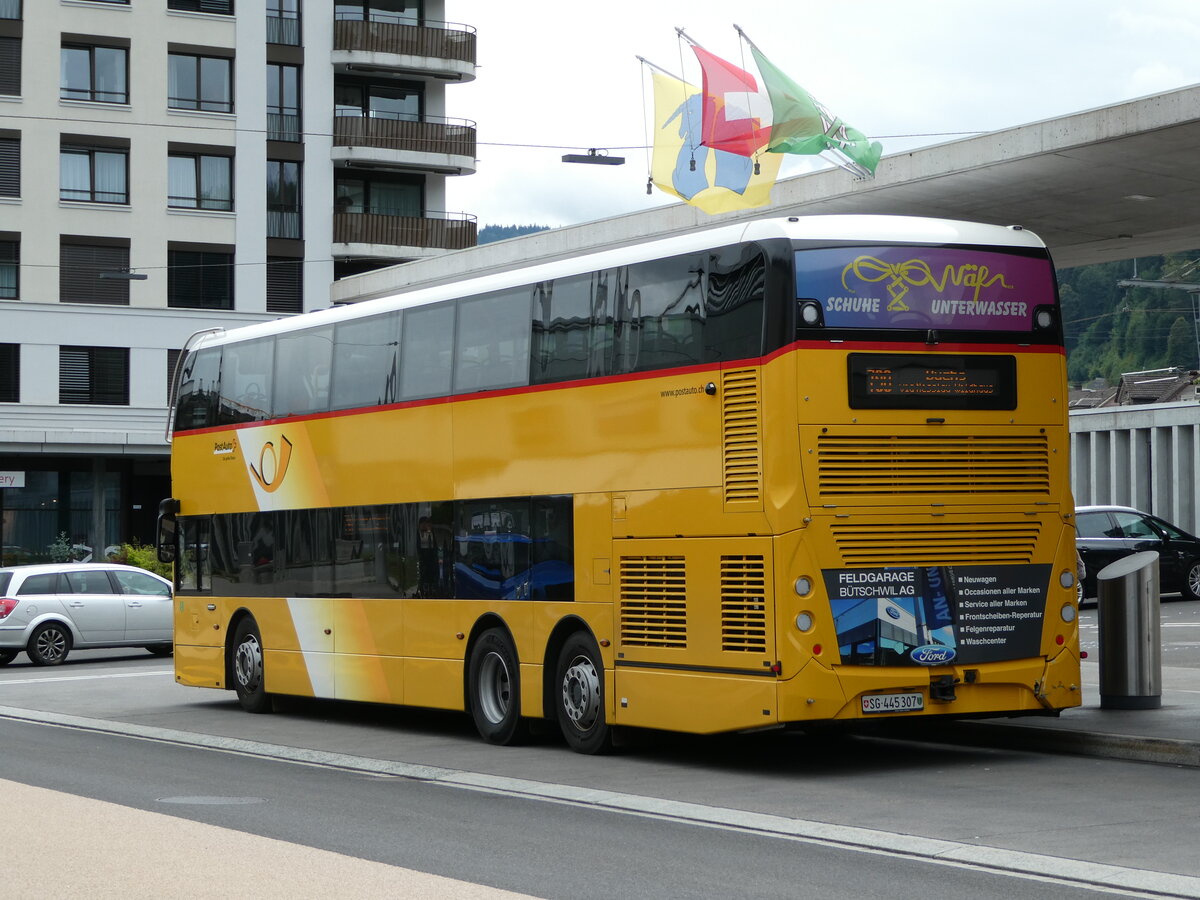 (239'267) - PostAuto Ostschweiz - SG 445'307 - Alexander Dennis (ex AR 45'269) am 20. August 2022 beim Bahnhof Wattwil