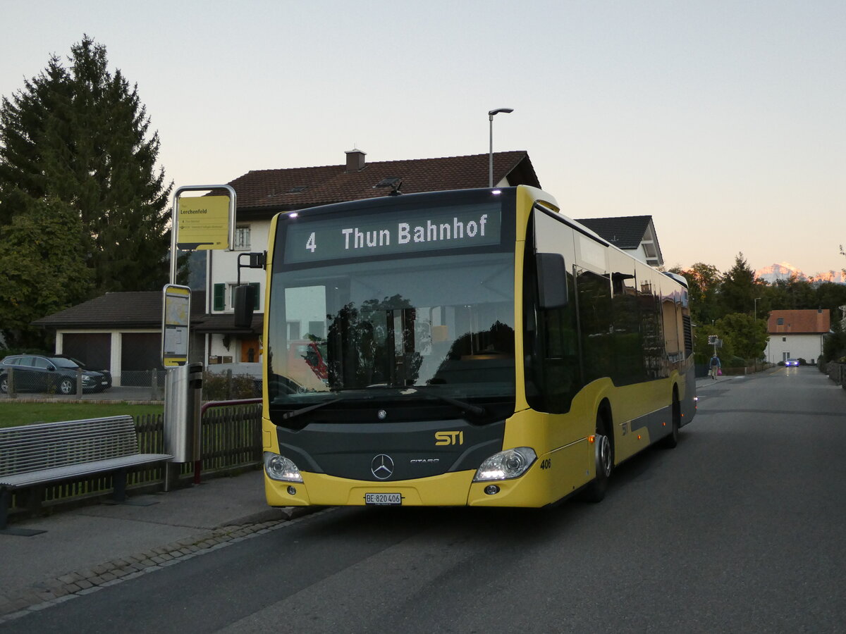 (240'633) - STI Thun - Nr. 406/BE 820'406 - Mercedes am 5. Oktober 2022 in Thun-Lerchenfeld, Endhaltestelle