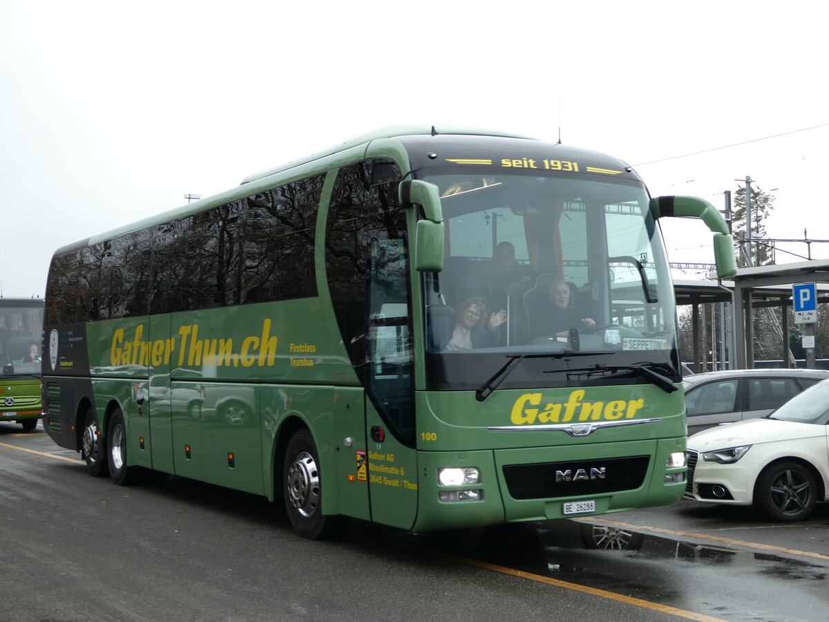 (243'985) - Gafner, Gwatt - Nr. 100/BE 26'288 - MAN (ex PostAuto Bern) am 17. Dezember 2022 in Thun, CarTerminal