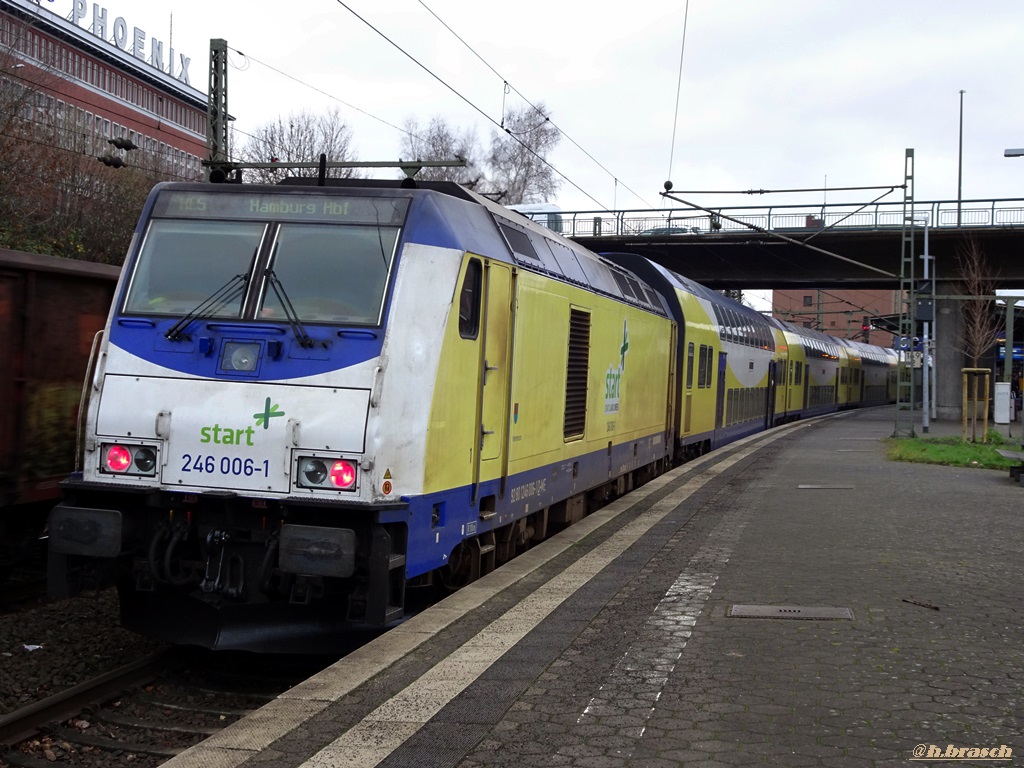 246 006-1 mit einen neuen logo:die strecke hamburg/cuxhafen wird jetzt von den verkehrsbetrieben start unterelbe mbh. betrieben,harburg 18.12.18