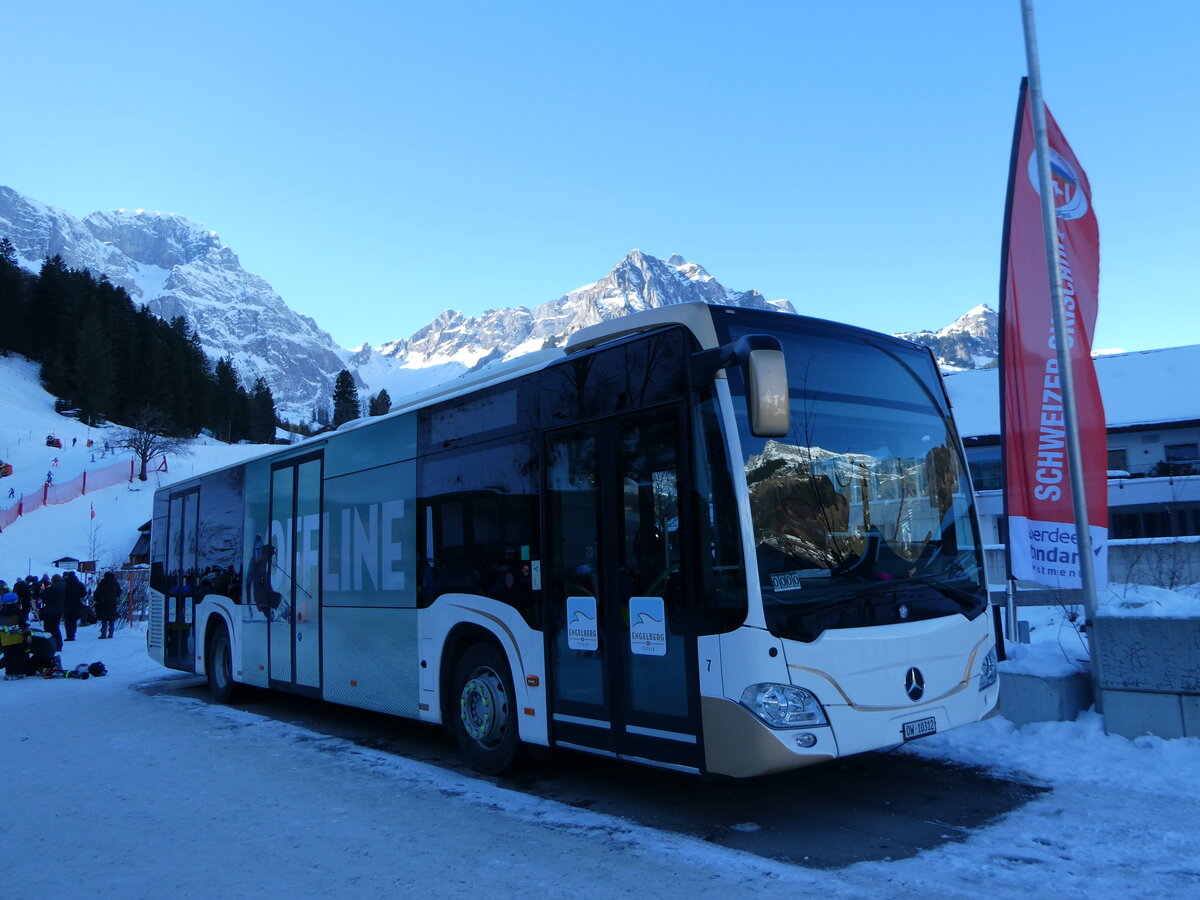 (246'094) - EAB Engelberg - Nr. 7/OW 10'312 - Mercedes (ex MBC Morges Nr. 301) am 14. Februar 2023 in Engelberg, Talstation Titlis