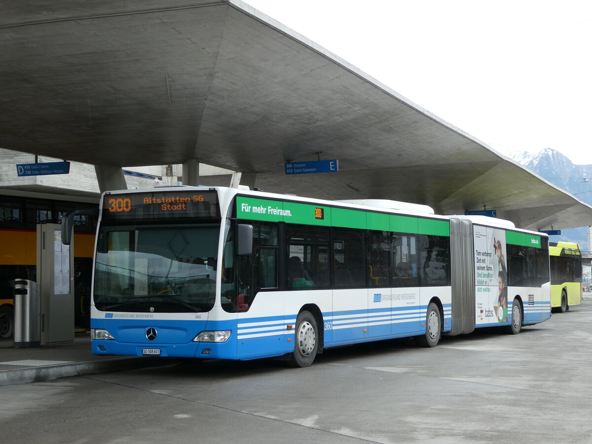 (247'019) - BSW Sargans - Nr. 360/SG 308'601 - Mercedes (ex RTB Altstätten Nr. 360; ex BSW Sargans Nr. 360) am 9. März 2023 beim Bahnhof Buchs