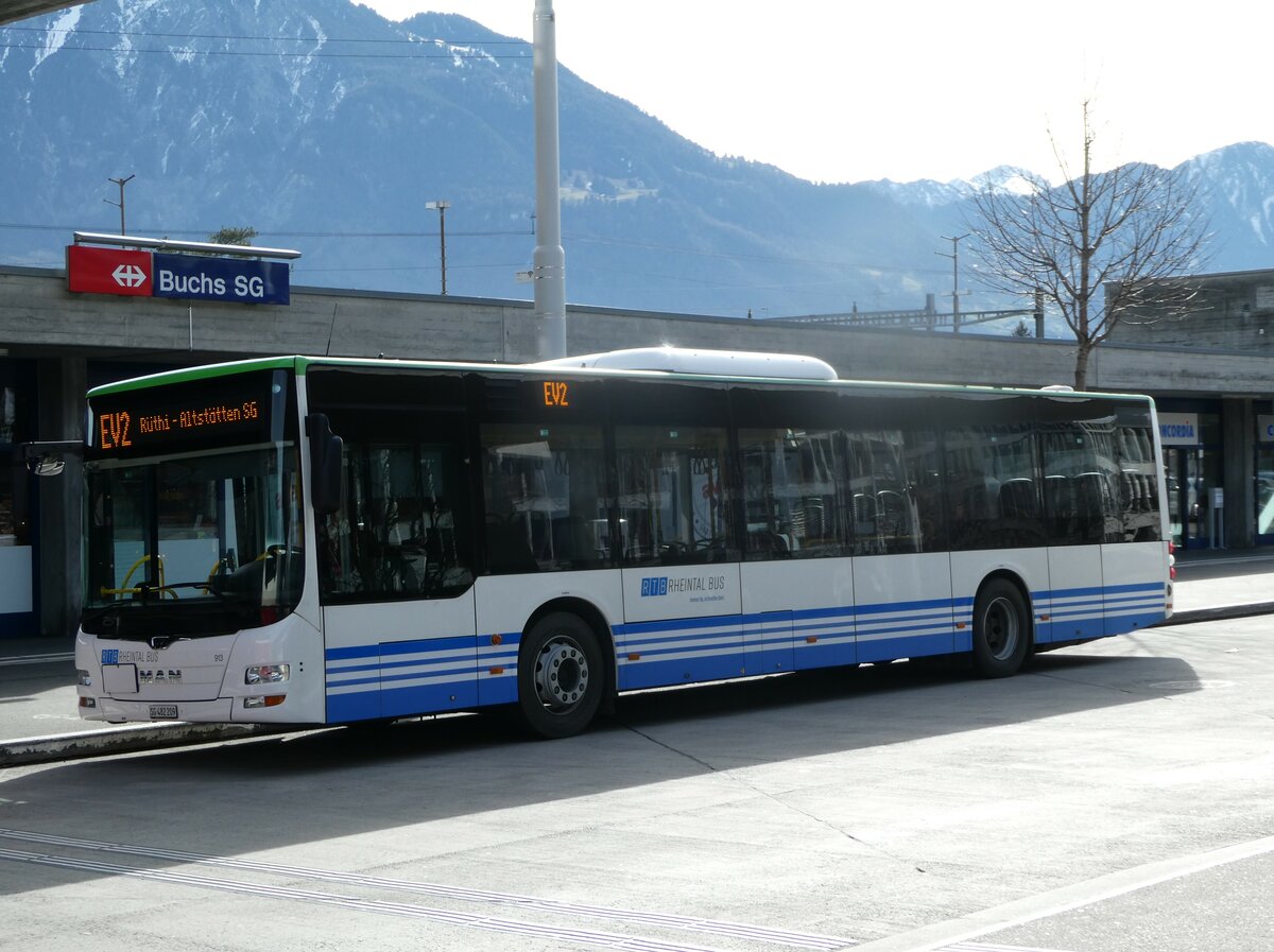 (247'297) - RTB Altsttten - Nr. 913/SG 482'209 - MAN (ex PostBus/A BD 15'336) am 17. Mrz 2023 beim Bahnhof Buchs