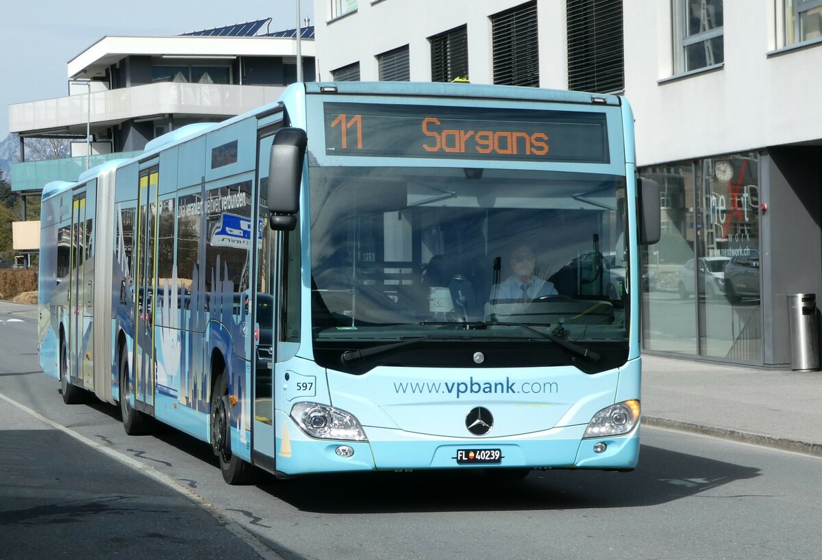 (247'486) - Aus Liechtenstein: BOS PS Anstalt, Vaduz - Nr. 597/FL 40'239 - Mercedes (ex PLA Vaduz Nr. 65/PID 11'180) am 21. Mrz 2023 beim Bahnhof Sargans