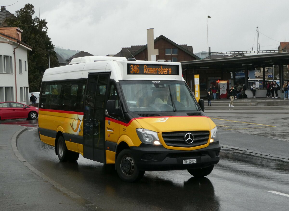 (247'584) - PostAuto Zentralschweiz - Nr. 205/OW 10'005/PID 10'531 - Mercedes (ex Nr. 15; ex Dillier, Sarnen Nr. 15) am 24. Mrz 2023 beim Bahnhof Sarnen