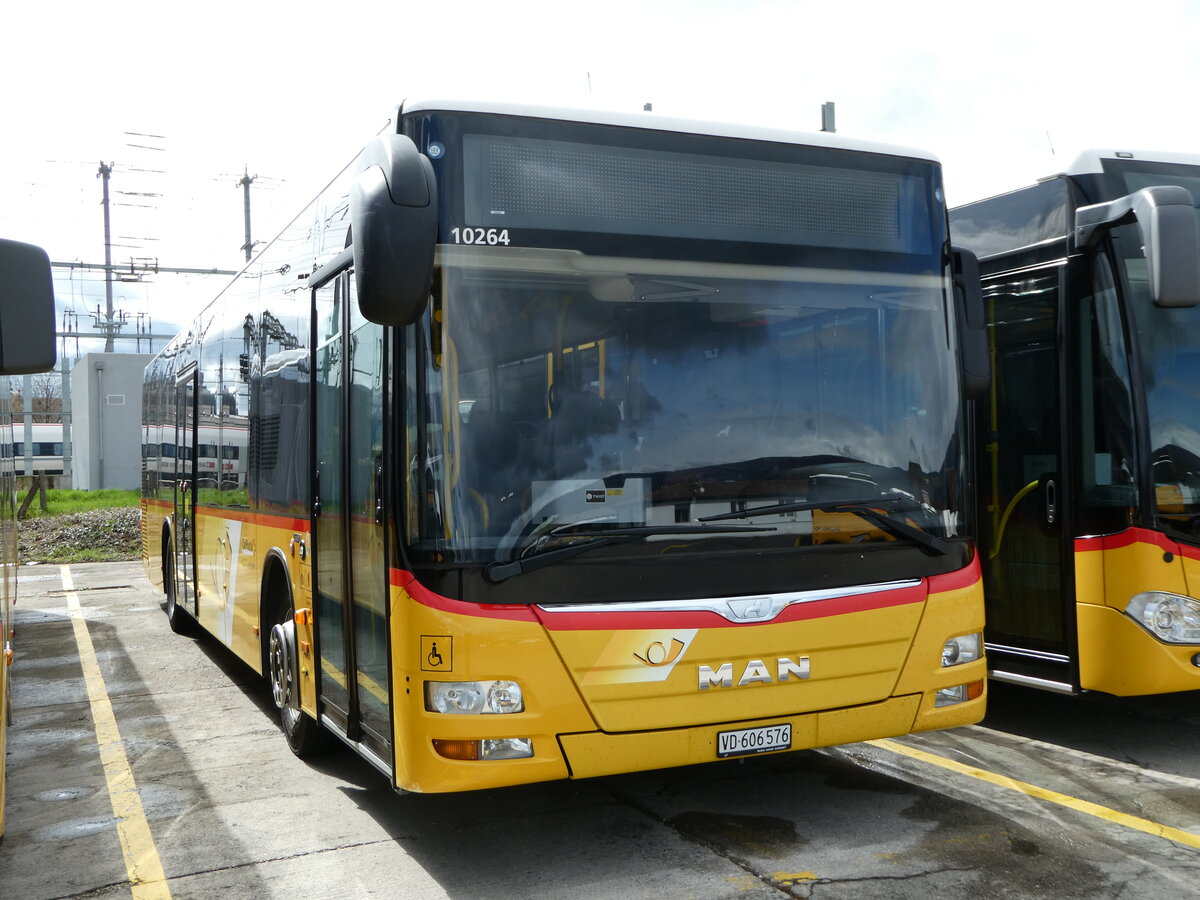 (247'650) - CarPostal Ouest - VD 606'576/PID 10'264 - MAN (ex TSPG Saignelgier) am 25. Mrz 2023 in Yverdon, Garage