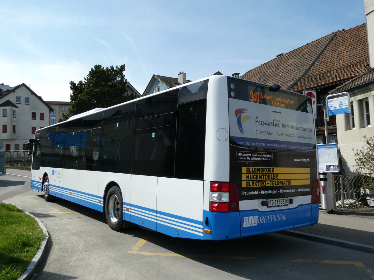 (248'127) - BOTG Amriswil - Nr. 411/TG 116'583 - MAN am 6. April 2023 beim Bahnhof Romanshorn