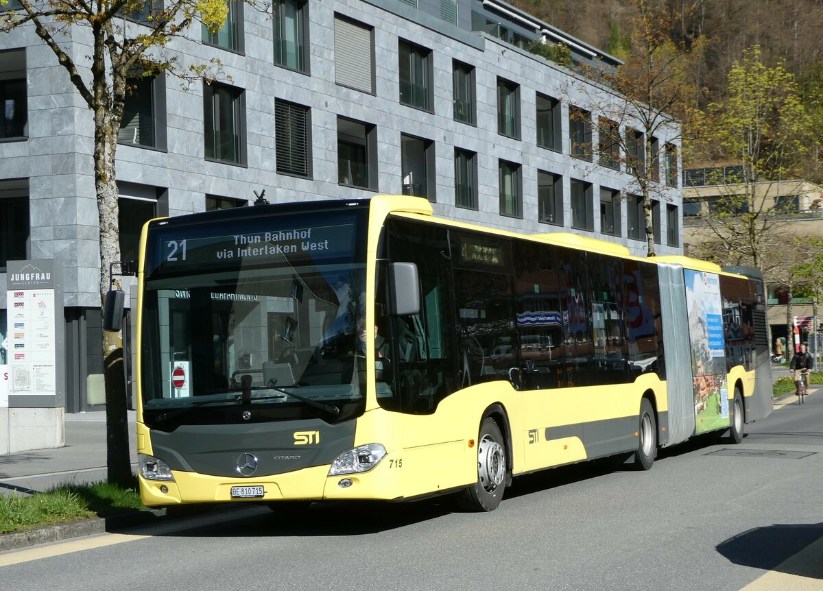 (248'937) - STI Thun - Nr. 715/BE 810'715 - Mercedes am 21. April 2023 beim Bahnhof Interlaken Ost