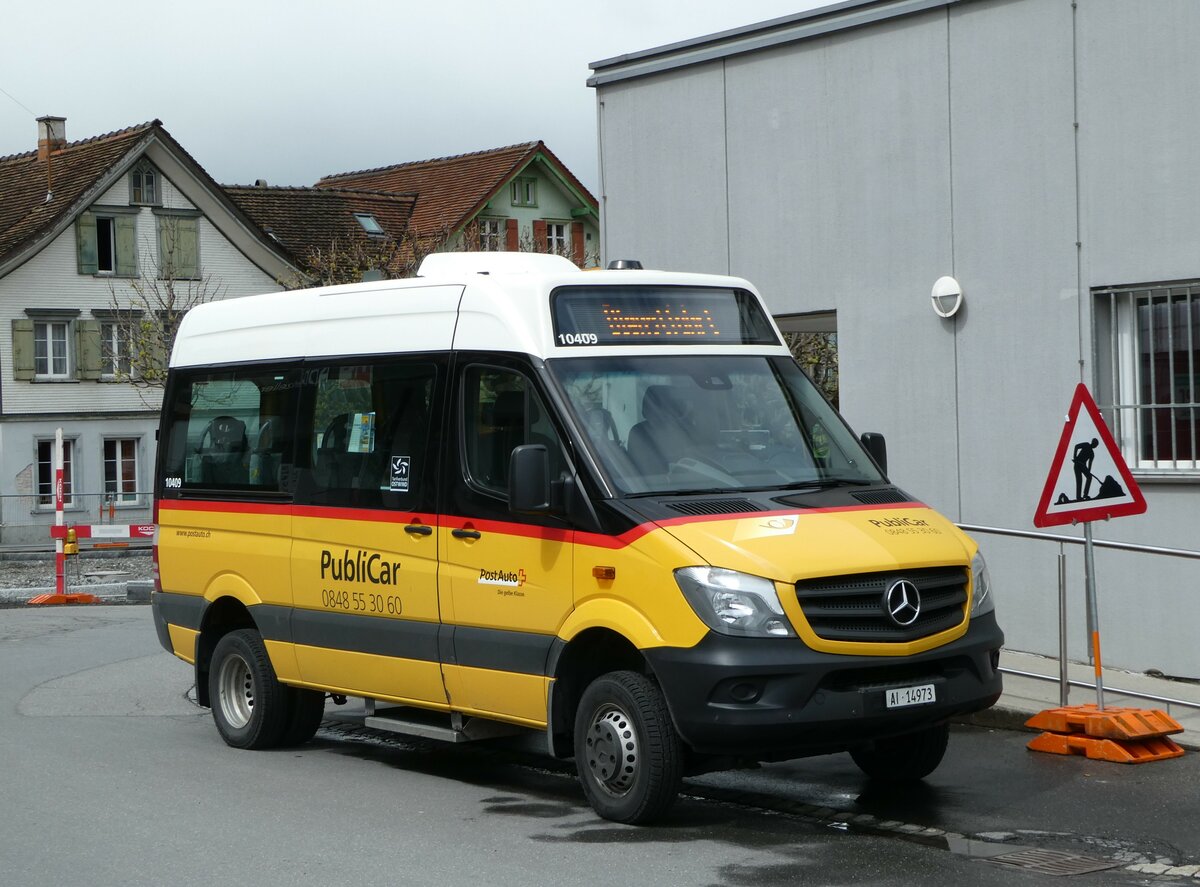 (249'110) - PostAuto Ostschweiz - AI 14'973/PID 10'409 - Mercedes (ex Haas, Eggerstanden) am 25. April 2023 beim Bahnhof Appenzell