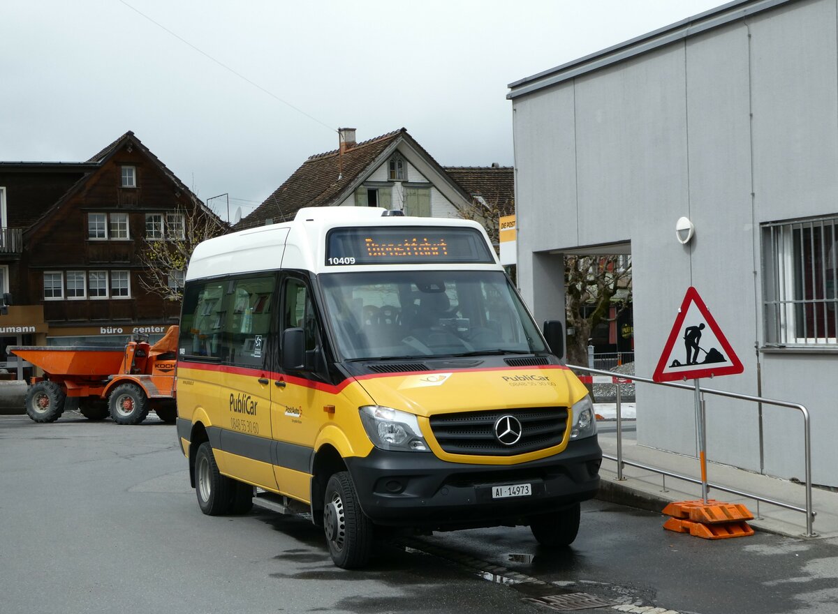 (249'111) - PostAuto Ostschweiz - AI 14'973/PID 10'409 - Mercedes (ex Haas, Eggerstanden) am 25. April 2023 beim Bahnhof Appenzell