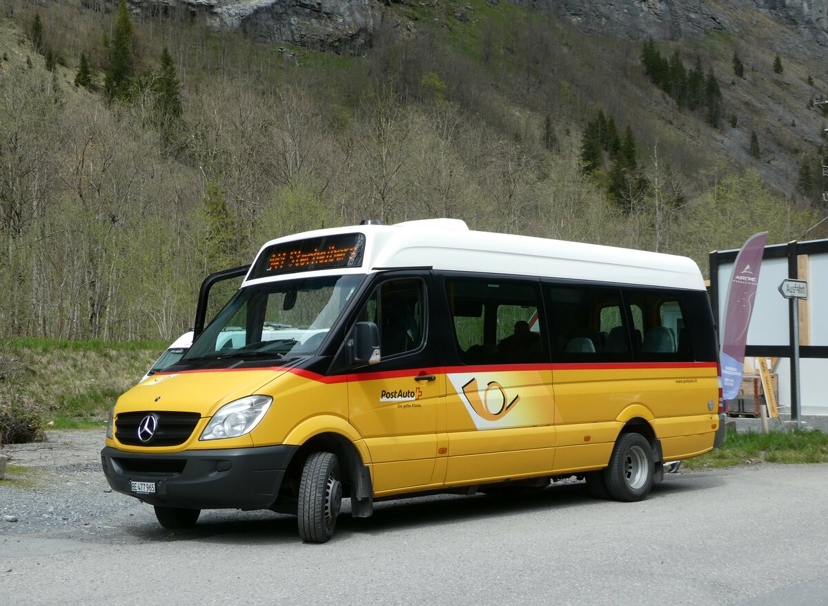 (249'234) - PostAuto Bern - BE 477'965/PID 5281 - Mercedes am 28. April 2023 in Stechelberg, Schilthornbahn (prov. Haltestelle)