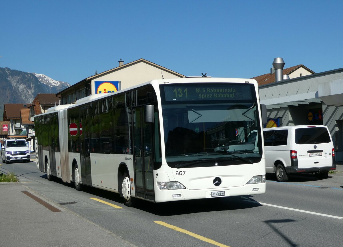 (249'462) - Intertours, Domdidier - Nr. 667/FR 300'667 - Mercedes (ex Nr. 666) am 3. Mai 2023 in Spiez, Ltschbergplatz