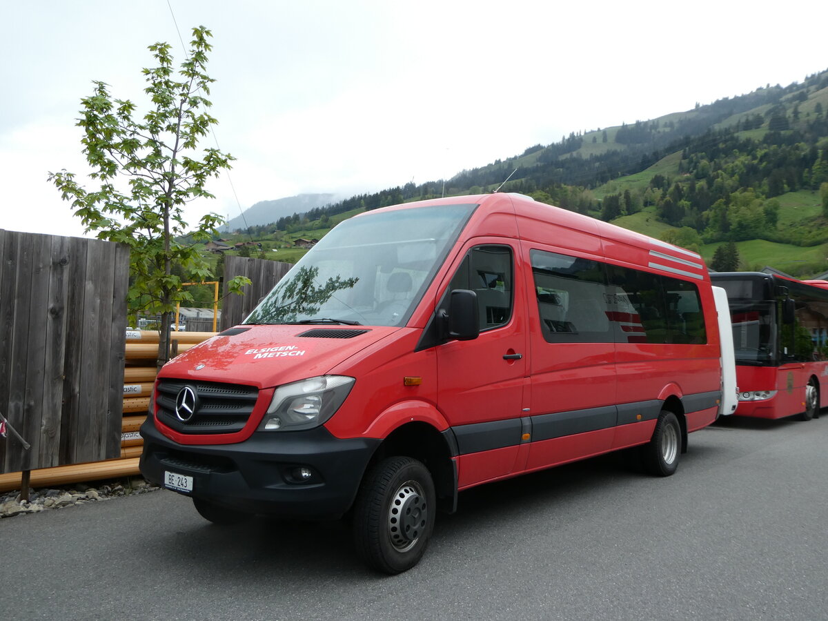 (250'031) - Elsigenalp Bahnen, Achseten - BE 243 - Mercedes (ex AFA Adelboden Nr. 53) am 15. Mai 2023 in Frutigen, Garage AFA