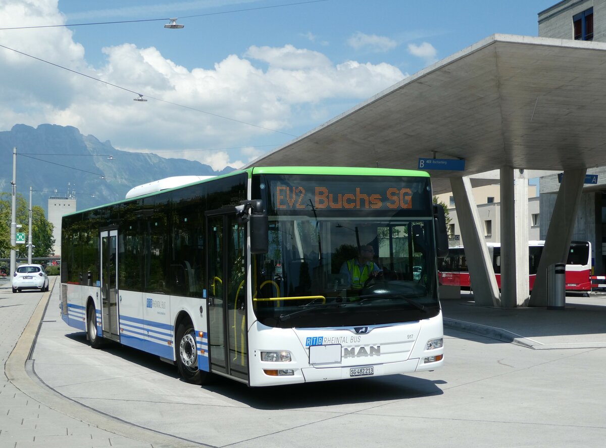 (250'814) - RTB Altsttten - Nr. 917/SG 482'213 - MAN (ex PostBus/A BD 15'355) am 30. Mai 2023 beim Bahnhof Buchs