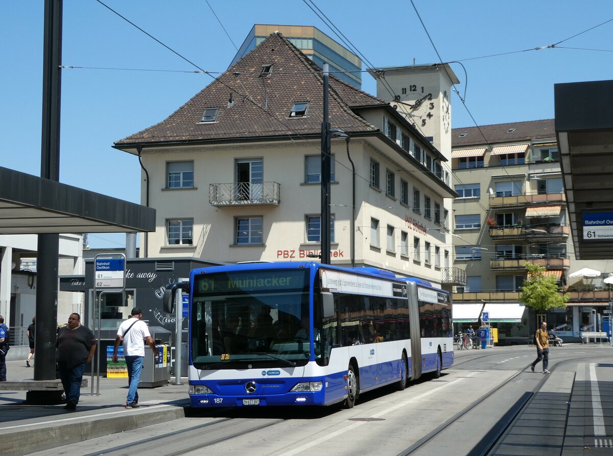 (251'466) - VBZ Zrich - Nr. 187/ZH 617'187 - Mercedes (ex VZO Grningen Nr. 108) am 13. Juni 2023 beim Bahnhof Zrich Oerlikon