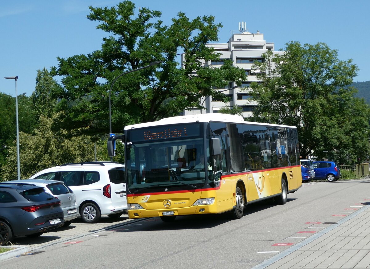 (252'415) - PostAuto Nordschweiz - BL 167'328/PID 4622 - Mercedes am 7. Juli 2023 beim Bahnhof Laufen