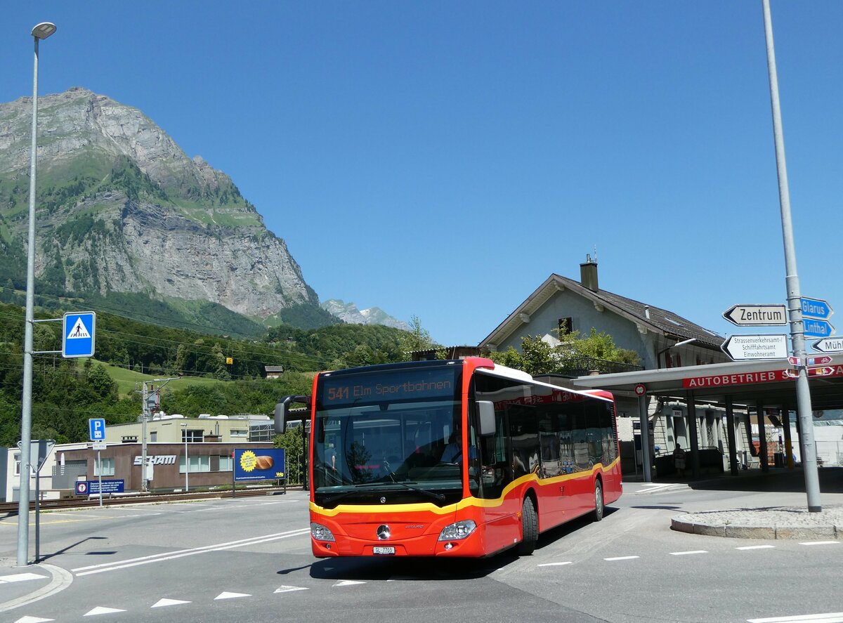 (252'710) - AS Engi - Nr. 3/GL 7703 - Mercedes am 15. Juli 2023 beim Bahnhof Schwanden