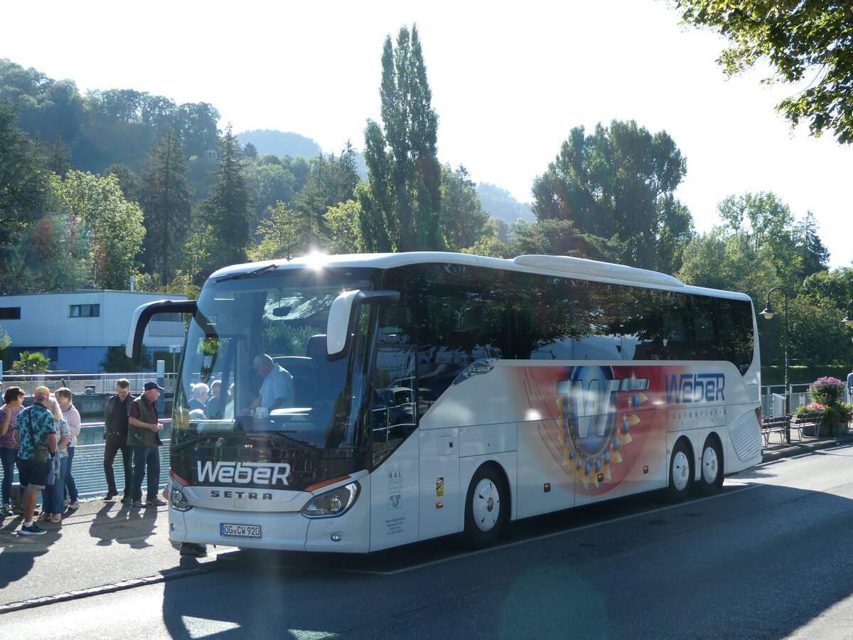 (253'581) - Aus Deutschland. Weber, Achern - OG-CW 920 - Setra am 10. August 2023 bei der Schifflndte Thun