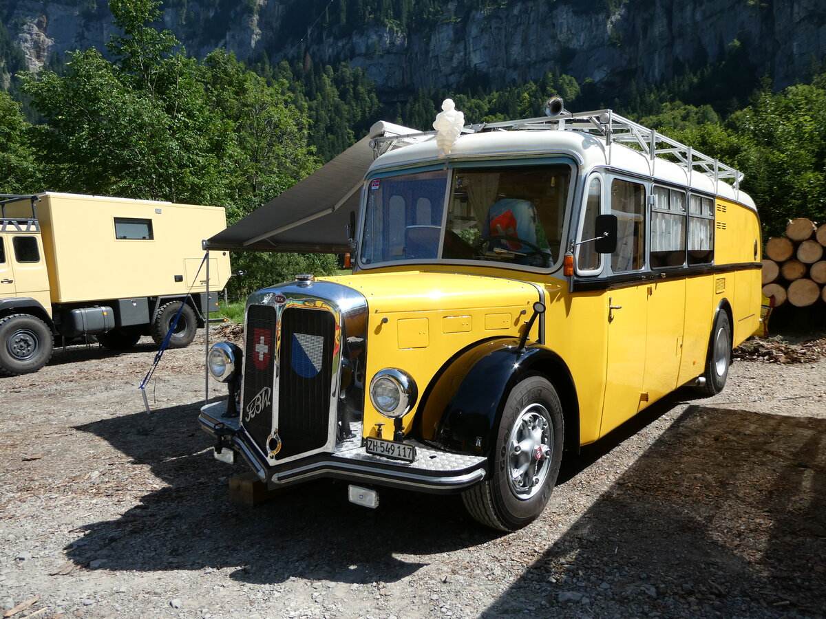 (253'940) - Frei, Fehraltdorf - ZH 549'117 - FBW/R&J (ex Bucheli, Kriens Nr. 15) am 19. August 2023 in Hoch-Ybrig, Talstation Weglosen