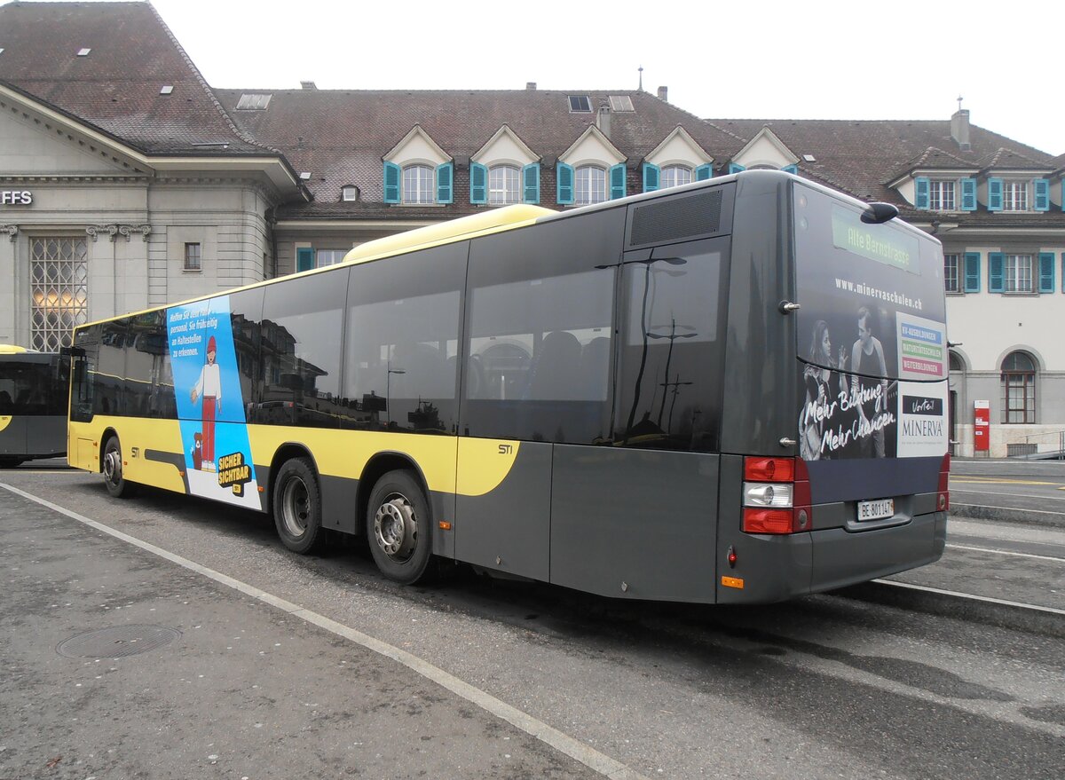 (257'713) - STI Thun - Nr. 147/BE 801'147 - MAN am 18. Dezember 2023 beim Bahnhof Thun