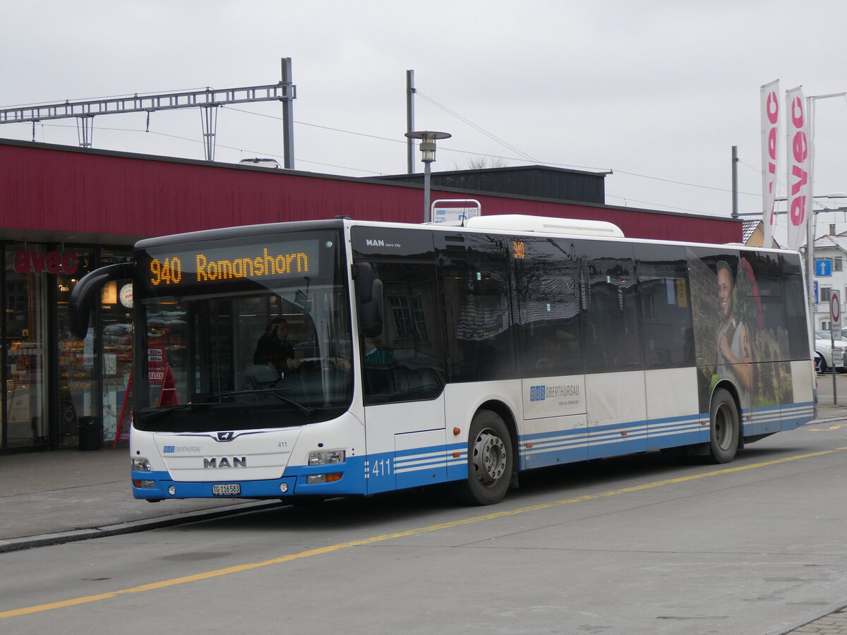 (258'514) - BOTG Amriswil - Nr. 411/TG 116'583 - MAN am 9. Januar 2024 beim Bahnhof Amriswil