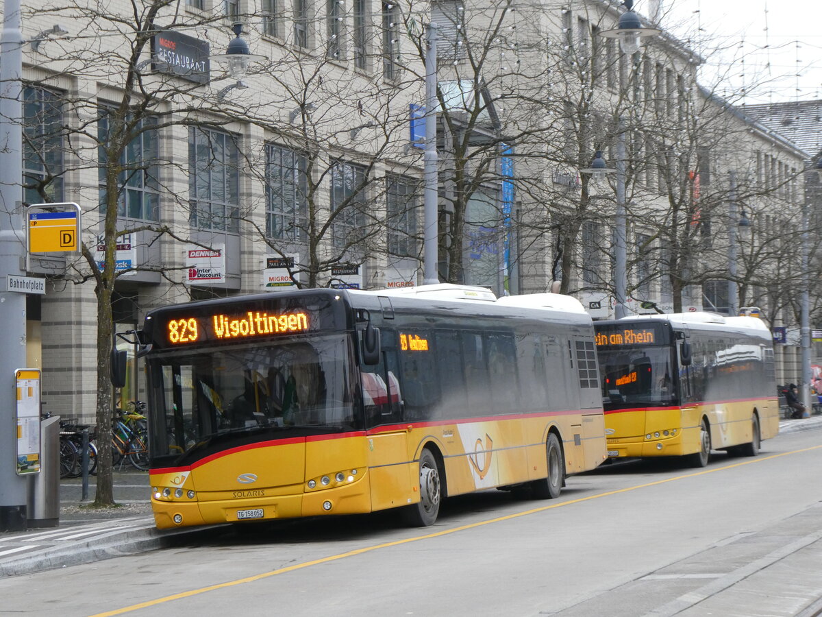 (258'543) - PostAuto Ostschweiz - TG 158'052/PID 10'078 - Solaris am 9. Januar 2024 beim Bahnhof Frauenfeld